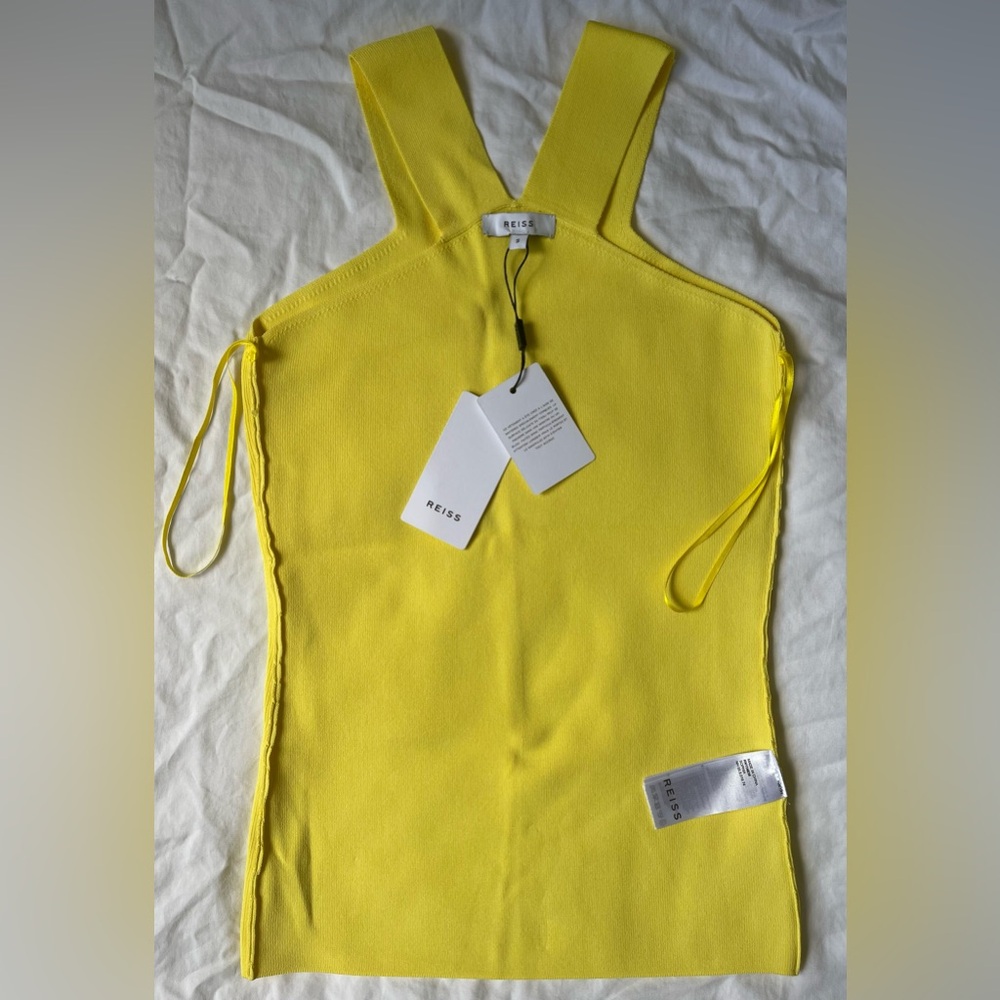 Reiss Knitted Front And Back Sleeveless V-Neck Top. GORGEOUS. Yellow. Size:S - Picture 11 of 15